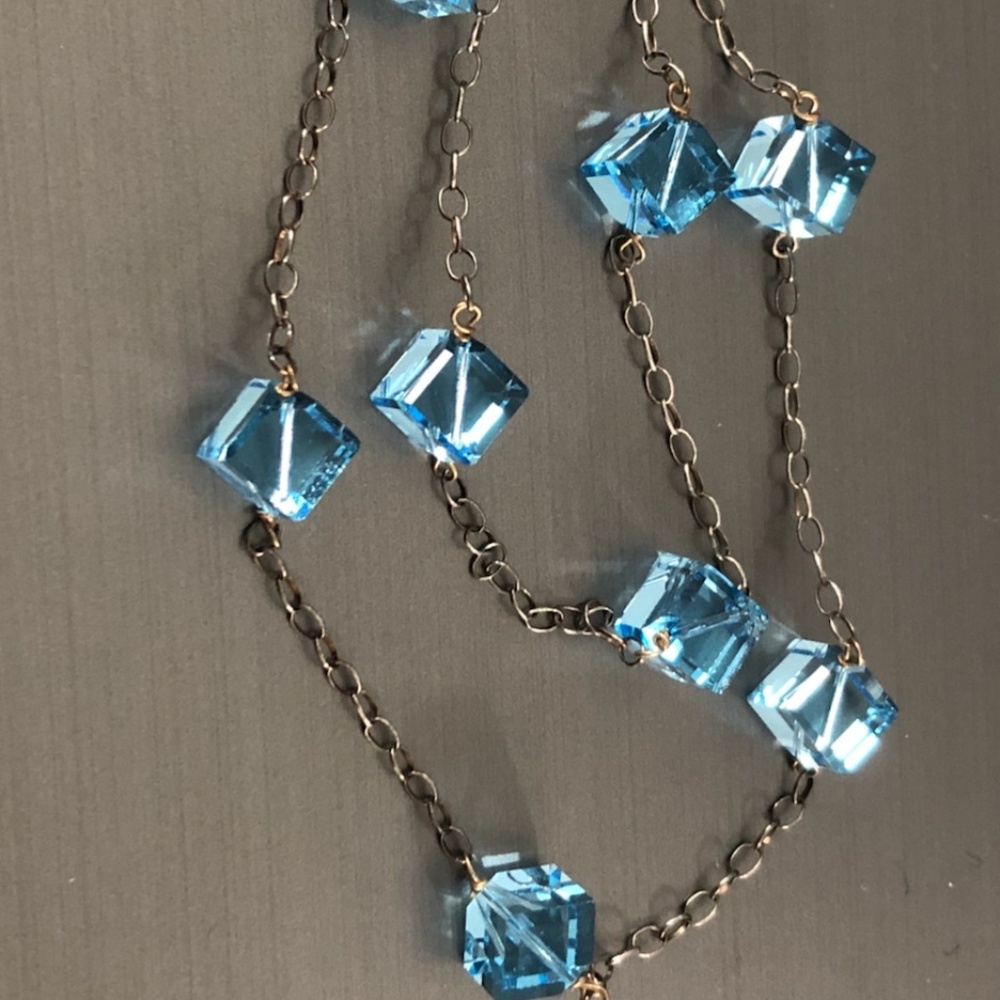 NWOT-  Blue Ice Cube Crystal Necklace